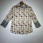 TIZZIE 100% COTTON 3/4 SLEEVE ROME SHIRT NEUTRAL BUTTERFLIES VOILE Black Photo 1