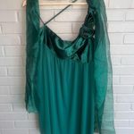 Jessica McClintock VINTAGE 80s  One Shoulder Green Cocktail Dress With Shawl 12 Photo 3