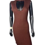 Pink Rose  Brown Ribbed Mock Neck Sleeveless Cutout Midi Dress Size S Photo 0