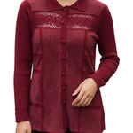 J. Jill Rustic Red Wool & Suede Patchwork Long Cardigan Medium Tall Photo 0