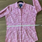 Wrangler  Shirt Women’s Size Large Pink Breast Cancer Logo Pearl Snap Western Photo 6