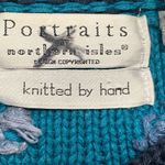 Vintage 90s Cardigan Sweater Round Neck Bright Blue Hand Knit Abstract Pattern Photo 6