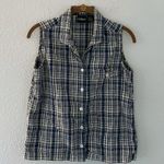90s Blue Plaid Texture Tank Top Button Up Women's Size Small Photo 1