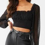 Forever 21 Black Long Sleeve Shirred Square Neck Crop Top Photo 0