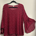 Elegant Burgundy Polka Dot Bell Sleeve Blouse Red Size XL Photo 0