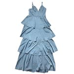 Lulus NWT Women's Going with Elegance Slate Blue Satin Tiered Gown Size M Formal Photo 3