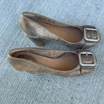 Fossil  Maddox Gold Leather chunky block heel with silver buckle toe pump Y2K 8.5 Photo 1