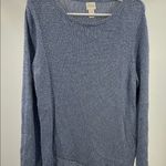Chico's Women's Top 2 L Sm Blue Metallic Knit Asymmetric Hem Stretch casual work Photo 2