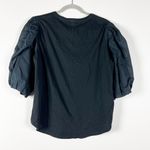 Veronica Beard Retta Cotton Poplin Puff Half Sleeve Crew Neck Tee Shirt Black XL Photo 3