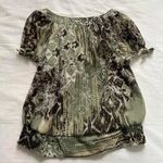 Y2K Green and brown boho blouse with bubble hem and button detail Size large Photo 3