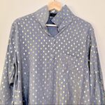Anthropologie Monarc Grey Metallic Gold Polka-Dot Button Down Shirt Size Large Photo 1