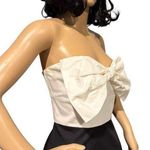 Large bow tie strapless maxi dress black & white cotton tiered size medium Photo 7