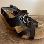Dr. Scholl’s Pondering Black Leather Wooden Wedge Sandal Shoes Women’s Size 8 Photo 0