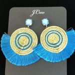 J.Crew Rare Rope Fan Earrings Prussian Blue Gold $65 NWT Photo 2