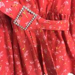 ZARA Red Floral Blouse XS Puff Sleeve Peplum Rhinestone Belt 4786/284 Coquette Photo 10