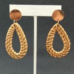 Rattan Teardrop Shape Wooden Drop Boho Earrings Tan Photo 1