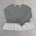 J.Crew Women's Gray / White Eyelet Hem Sweatshirt Top Long Sleeve Size M Photo 12