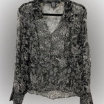 ECI  New York Silk Black and White Sheer Floral Blouse Size L Vintage Photo 0