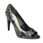 via spiga new Metallic Python Leather Peep Toe Heels Pumps Black Grey 8.5M Photo 0