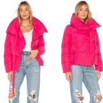 NWT Bacon Neckline Tie Nylon Puffer Jacket Magenta Pink Women's Size Small Photo 0