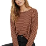 Storia  Star Cutout Cropped Knit Top Womens S Orange White Striped Slouchy Cozy Photo 0