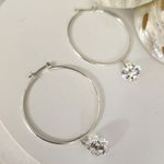 Silver Hoop Earrings with Floating Cubic Zirconia Diamond Photo 0