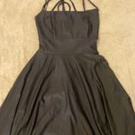 Papaya Black Satin Flowy Dress Photo 3