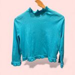 Charter Club Cute cotton flow boho aqua ruffle trim open crop lightweight cardigan top Photo 2
