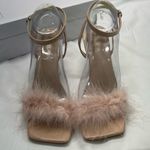 None PINK FEATHERED HEELS 7.5-8 39 PINK WITH BEIGE SHOE & TRANSPARENT HEEL NEW IN BOX Photo 4