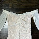 Tiger Mist  Cream Off The Shoulder Ruched Mesh Mini Dress Photo 4