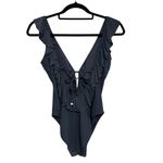 Michael Kors Michael Ruffled Scoop-Back One-Piece Swimsuit in Dark Gray - Size 6 Photo 1