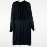 Tory Burch Wool Sweater Knit Silk Sheer Chiffon Crystal Jewel Dress Black Large Photo 0