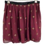 Claudie Pierlot Burgundy Chiffon Skirt with Gold Sequins Size 36 / US 6 Photo 0