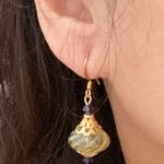 Vintage Handblown Glass Swirl Yellow/Purple Dangling Drop Earrings Photo 3