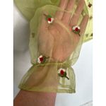 ZARA  sheer sexy green Embroidered Organza blouse with red roses medium Photo 5