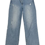 Risen High Rise Crossover Straight Leg Distressed Jeans Light Wash Size 7/28 Blue Photo 0