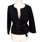 Theory Linen Cotton Blend Blazer Jacket with Ribbon Tie Black Size 8 Photo 10