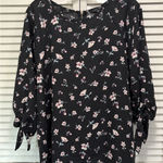 PaperMoon  Black/Purple Floral 3/4 Tie Sleeve Zip Back Blouse Size‎ L High/Low Photo 0