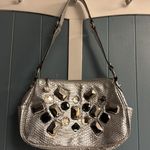 Kathy Van Zeeland SILVER METALLIC SHOULDER BAG PURSE W/ LARGE RHINESTONES. EUC Photo 0