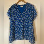 MELLODAY  Blue Floral Lined Blouse, size XL Photo 1