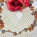 Amber Glass Chrystal Bead & Natural Stone 38" Necklace Black Chain Neutral Photo 0