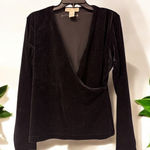Y2K Vintage Top Black Casual Corner Velvet Draped Plunge Wrap Neck Long Sleeve Size L Photo 0