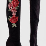 Steve Madden Black Rose Embroidered Over the Knee Faux Suede Boots Photo 0