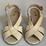 Louise et Cie  White Leather Slingback Sandals Size 8M  Block Heel Crisscross Photo 3