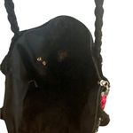 THE SAK Hobo Crochet Knit Black &white Striped w/ pink flower & Tassel charms Brown Photo 4