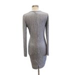 Long Sleeve Plunge V Neckline Metallic Shimmer Mini Dress Silver Size M Photo 7