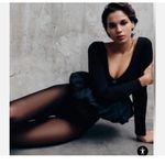 ZARA NWOT Navy Blue Long Sleeve Deep V-Neck Peplum Crop Top Blouse Photo 4