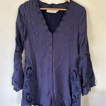 ASTR The Label womens romper size XS navy lace 3/4 sleeve v neck button front Blue Photo 0