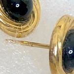 Onyx 14k Gold Swirl Button and Cabochon Stud Vintage Earrings Photo 8