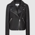 Reiss Nrd Grays Black Leather Biker Jacket - Size 14 (new) Photo 0